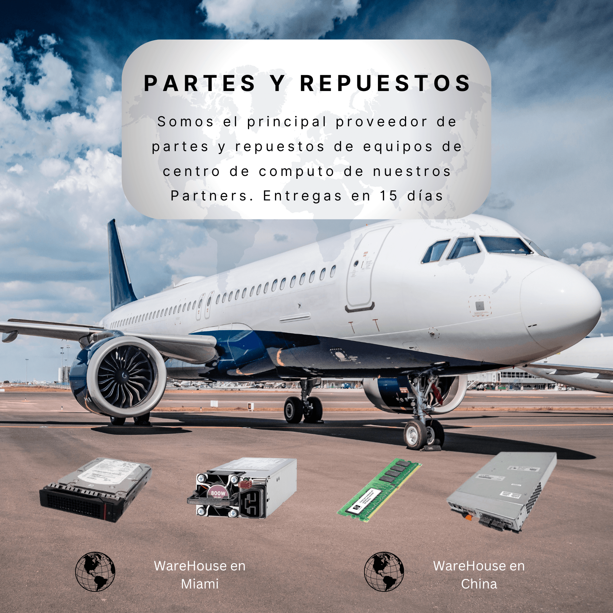 Avión de carga en pista para ilustrar la logística internacional de partes y repuestos